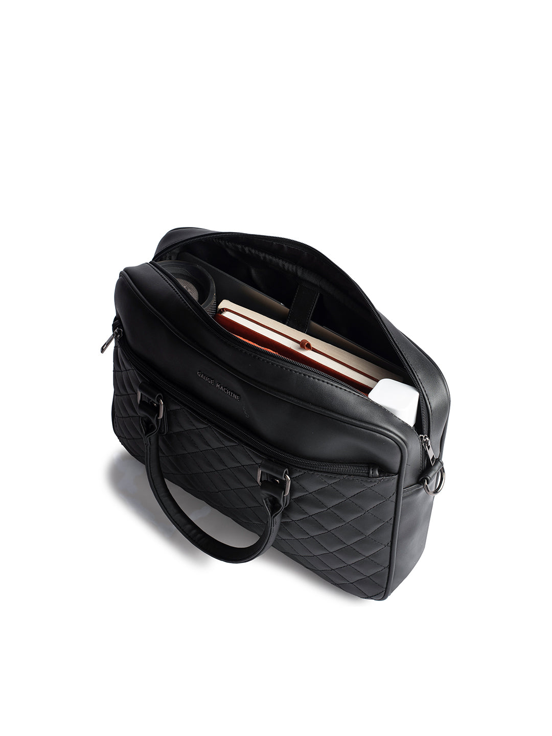 Gauge Machine 16" Black Quilted Laptop Bag with Detachable Strap