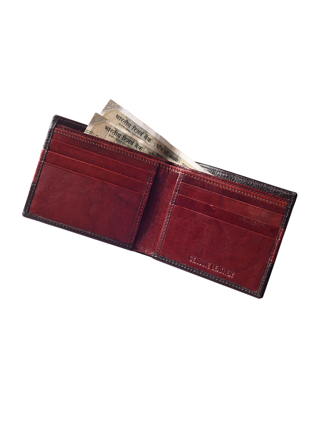 Brown and Wine Colour Block Bi-fold wallet