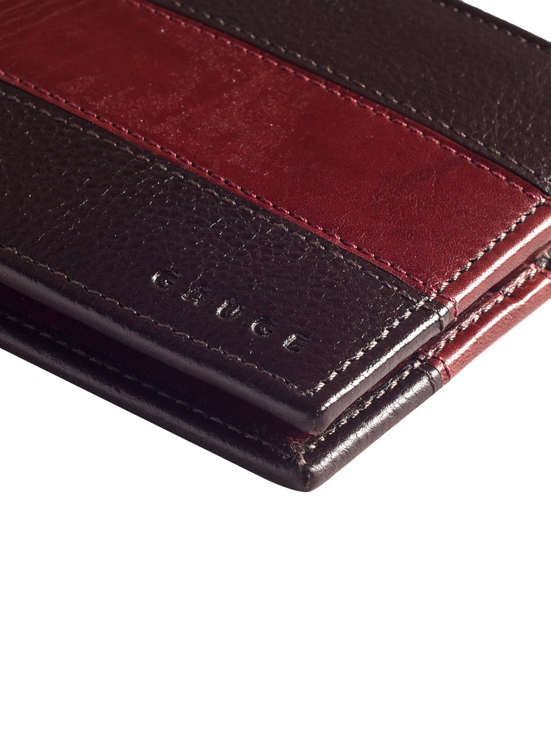 Brown and Wine Colour Block Bi-fold wallet