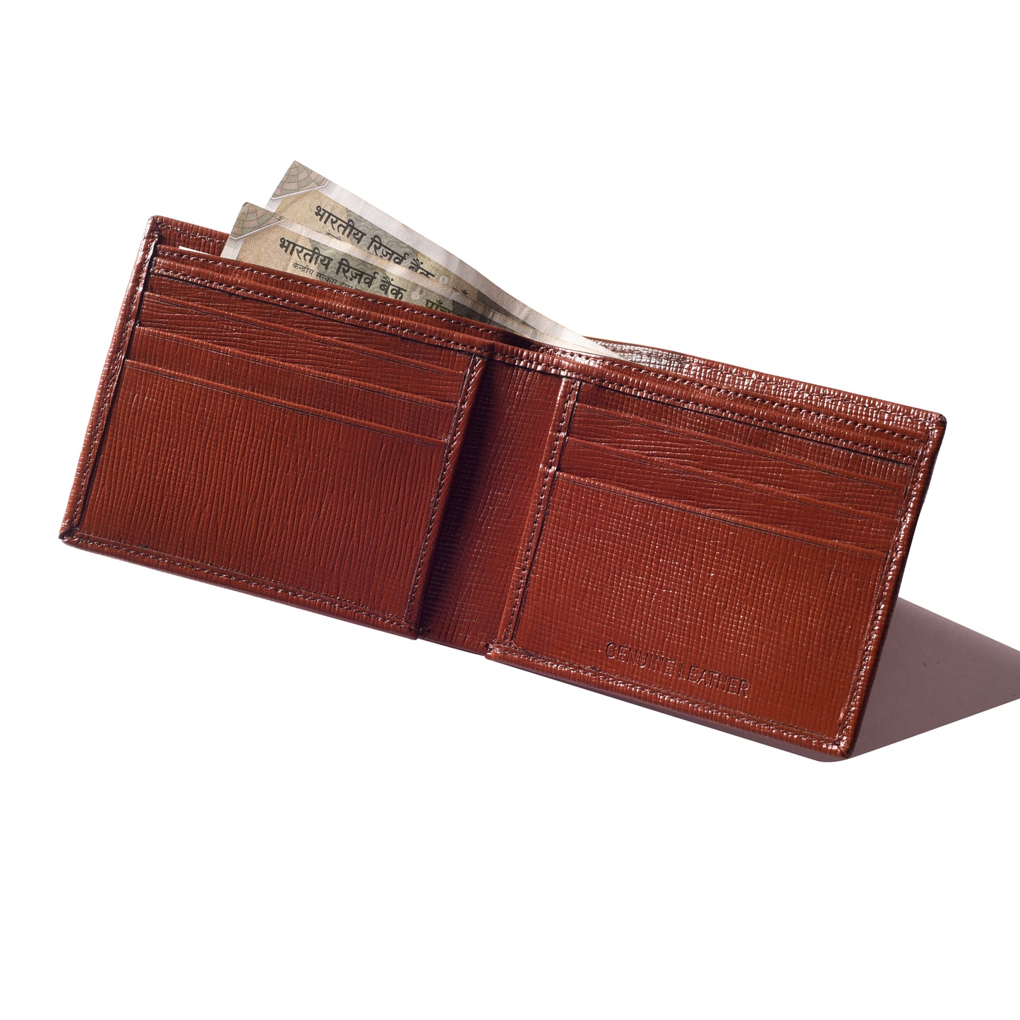 Tan Saffiano Textured Bi-fold wallet