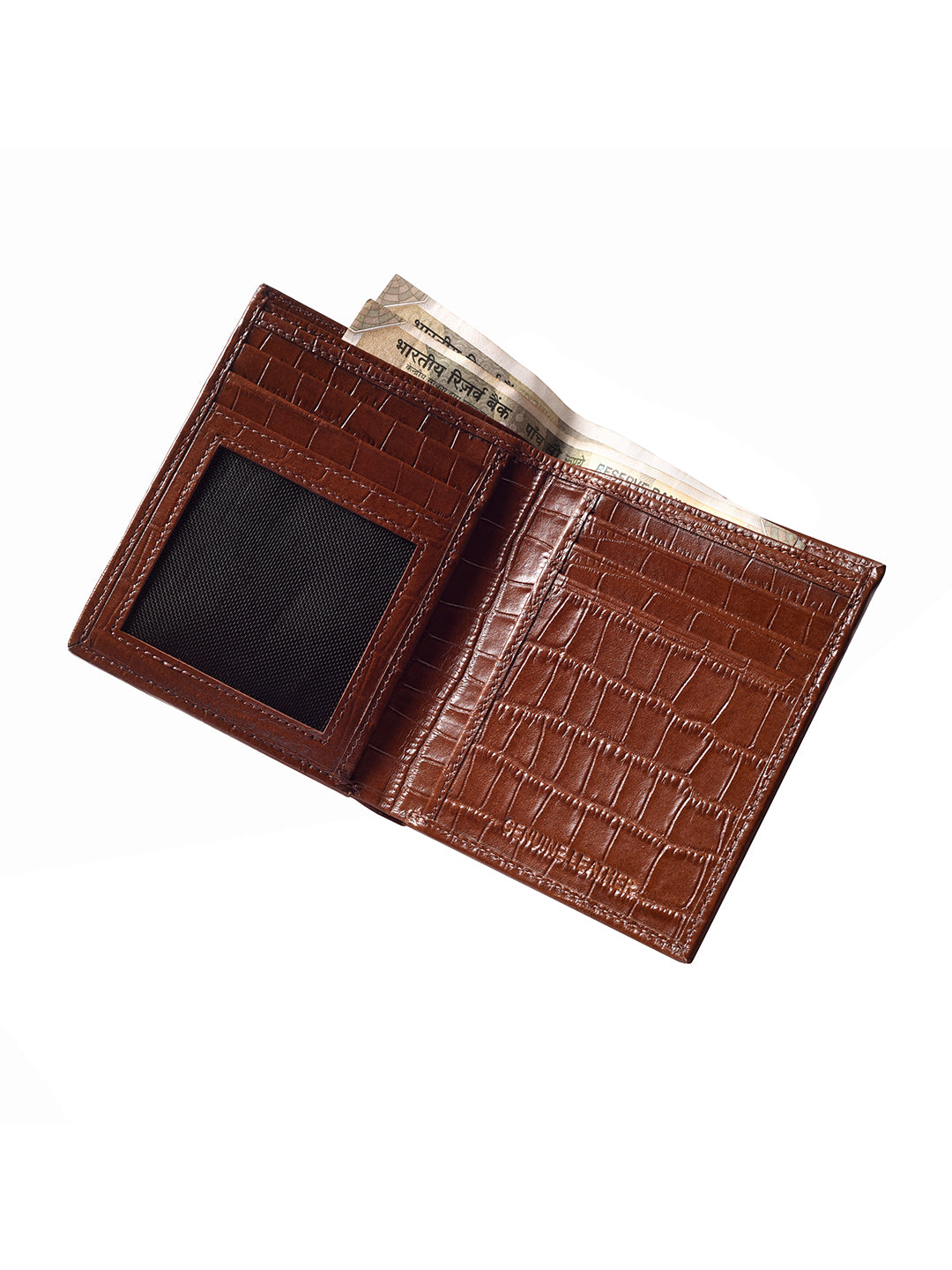 Tan Croco Vertical Bi-fold wallet