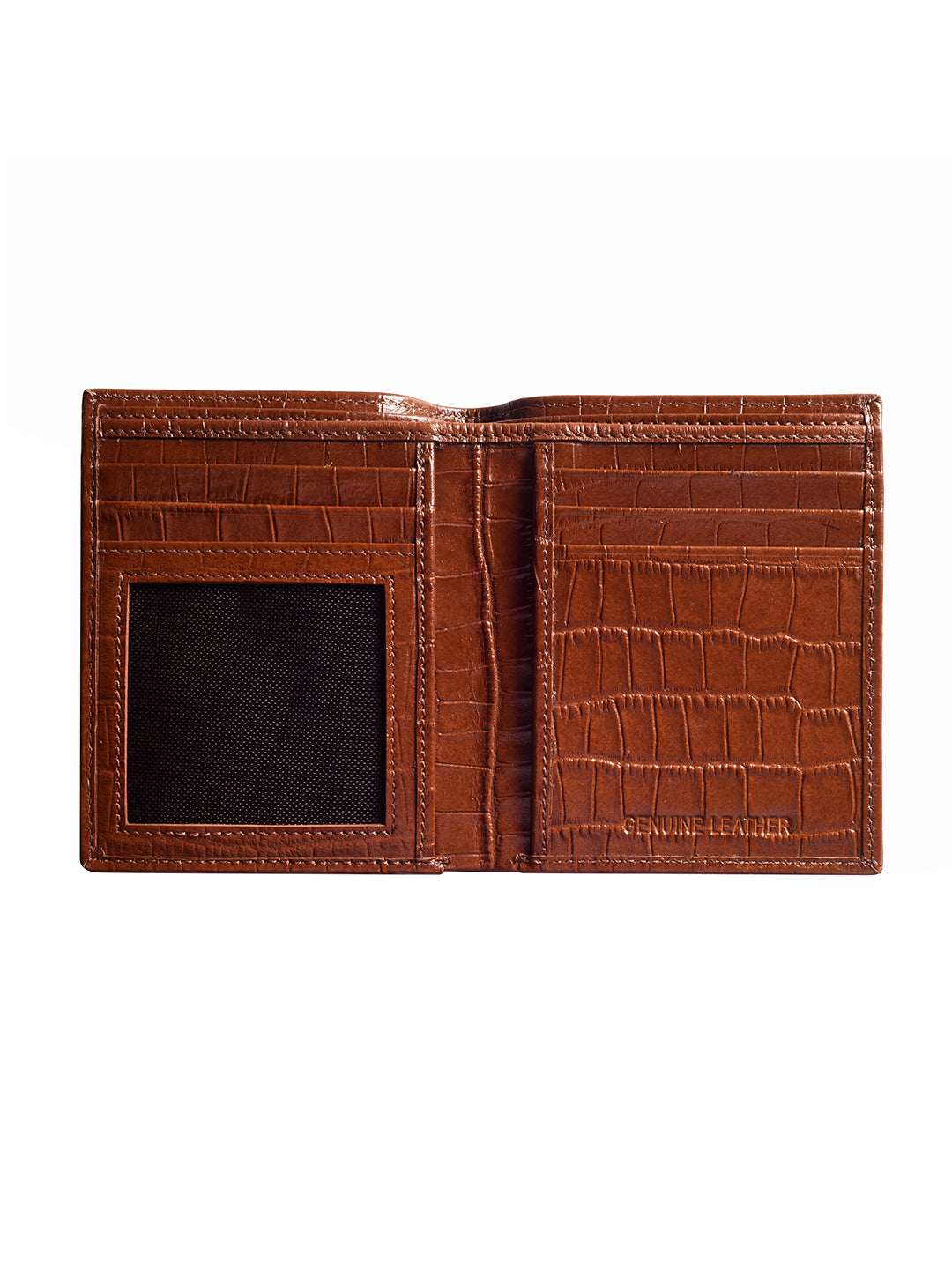 Tan Croco Vertical Bi-fold wallet