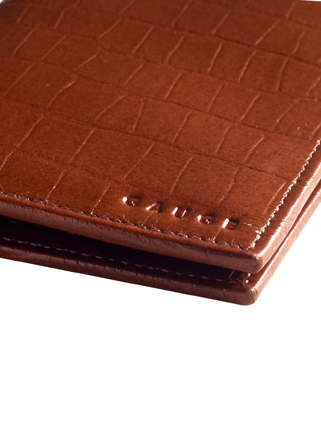 Tan Croco Vertical Bi-fold wallet