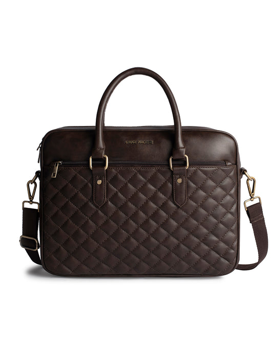 Gauge Machine 15" Brown Quilted Laptop Bag with Detachable Strap