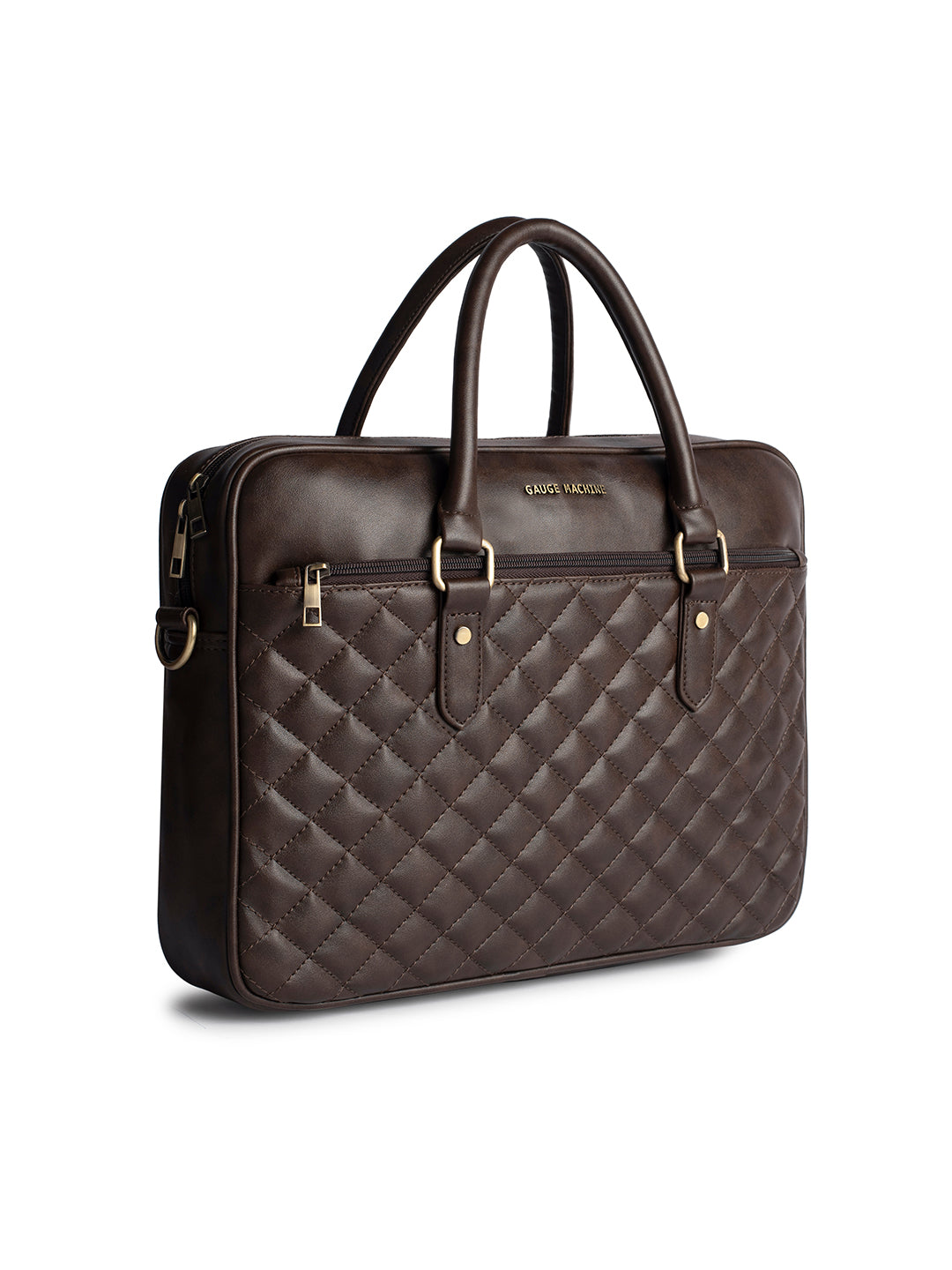 Gauge Machine 16" Brown Quilted Laptop Bag with Detachable Strap