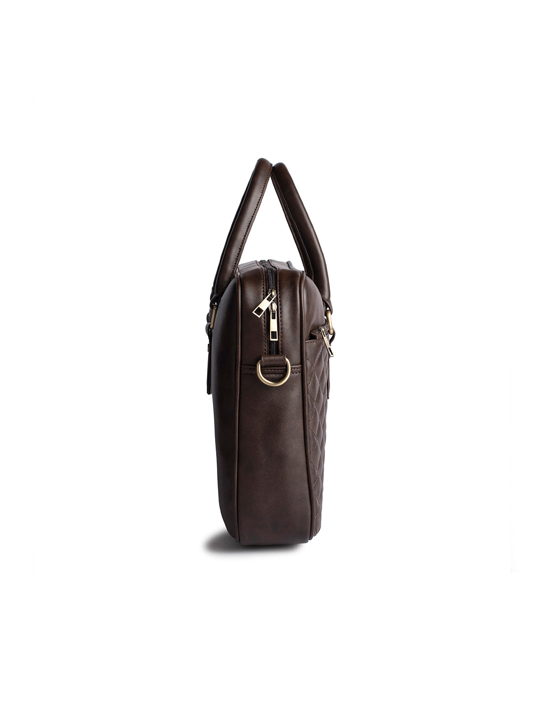 Gauge Machine 16" Brown Quilted Laptop Bag with Detachable Strap