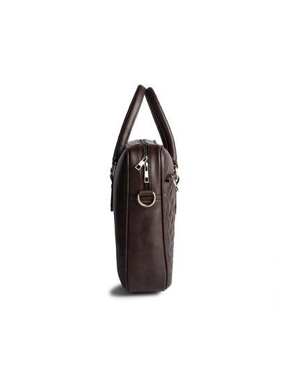 Gauge Machine 16" Brown Quilted Laptop Bag with Detachable Strap