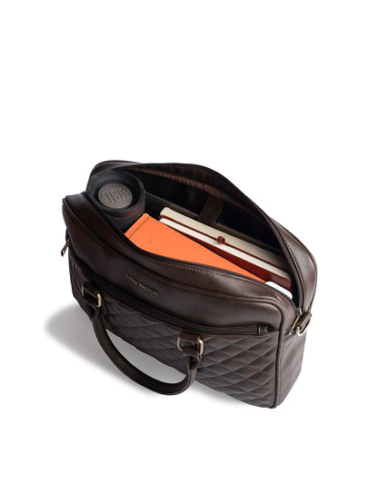 Gauge Machine 16" Brown Quilted Laptop Bag with Detachable Strap