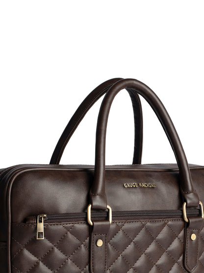 Gauge Machine 16" Brown Quilted Laptop Bag with Detachable Strap