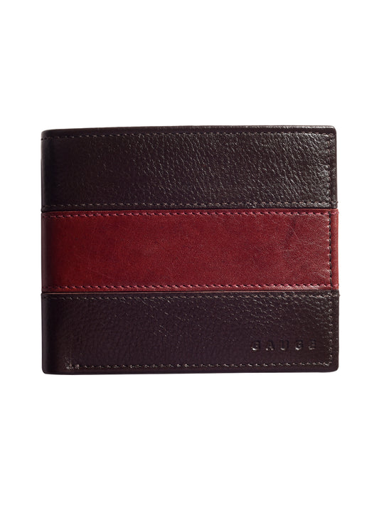 Brown and Wine Colour Block Bi-fold  wallet