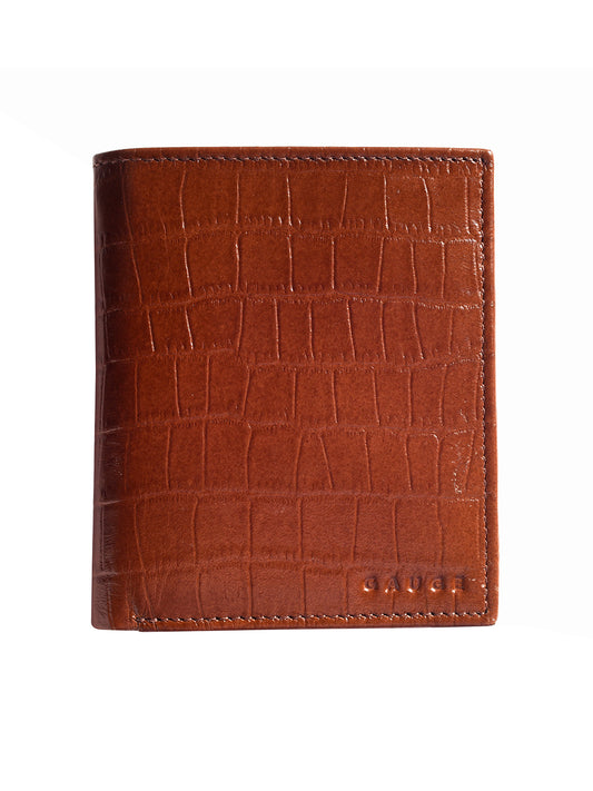 Tan Croco Vertical Bi-fold  wallet